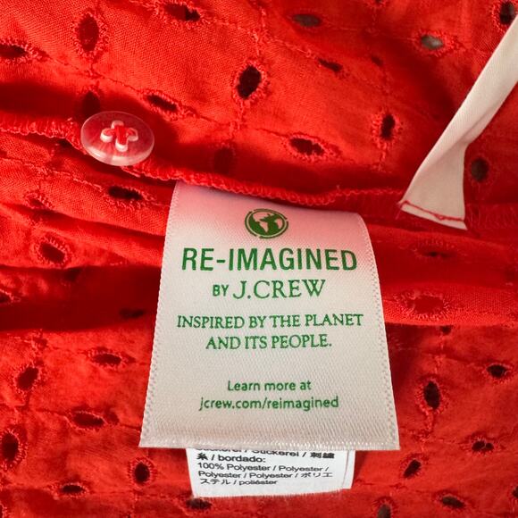 J.Crew Orange Red Eyelet Wrap Cotton Blouse with Ruffle Sleeves – Size Small - Picture 7 of 8